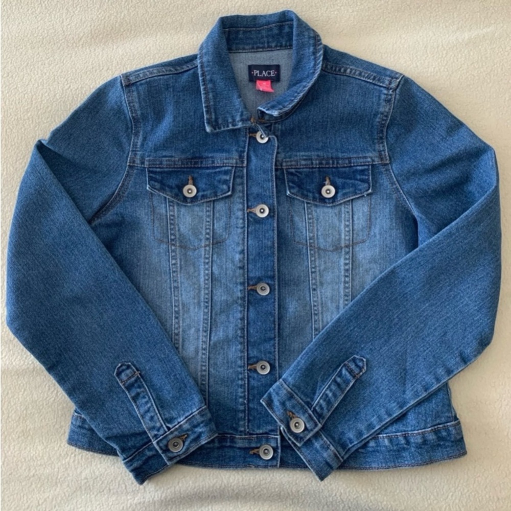The Children's Place Girls Denim Jacket Blue Cotton Blend Size 16 XXL